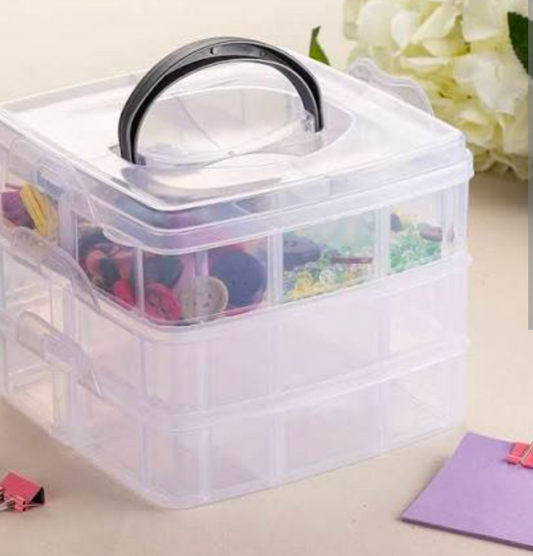 18 Grids 3 Layer Jewelry Organizer Box – Transparent Stackable Storage Box with Handle for Beads & Craft Supplies