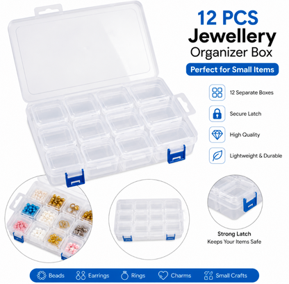 12 PCs Jewelry Organizer Box – Multi-Compartment Storage Box for Jewelry Making Supplies