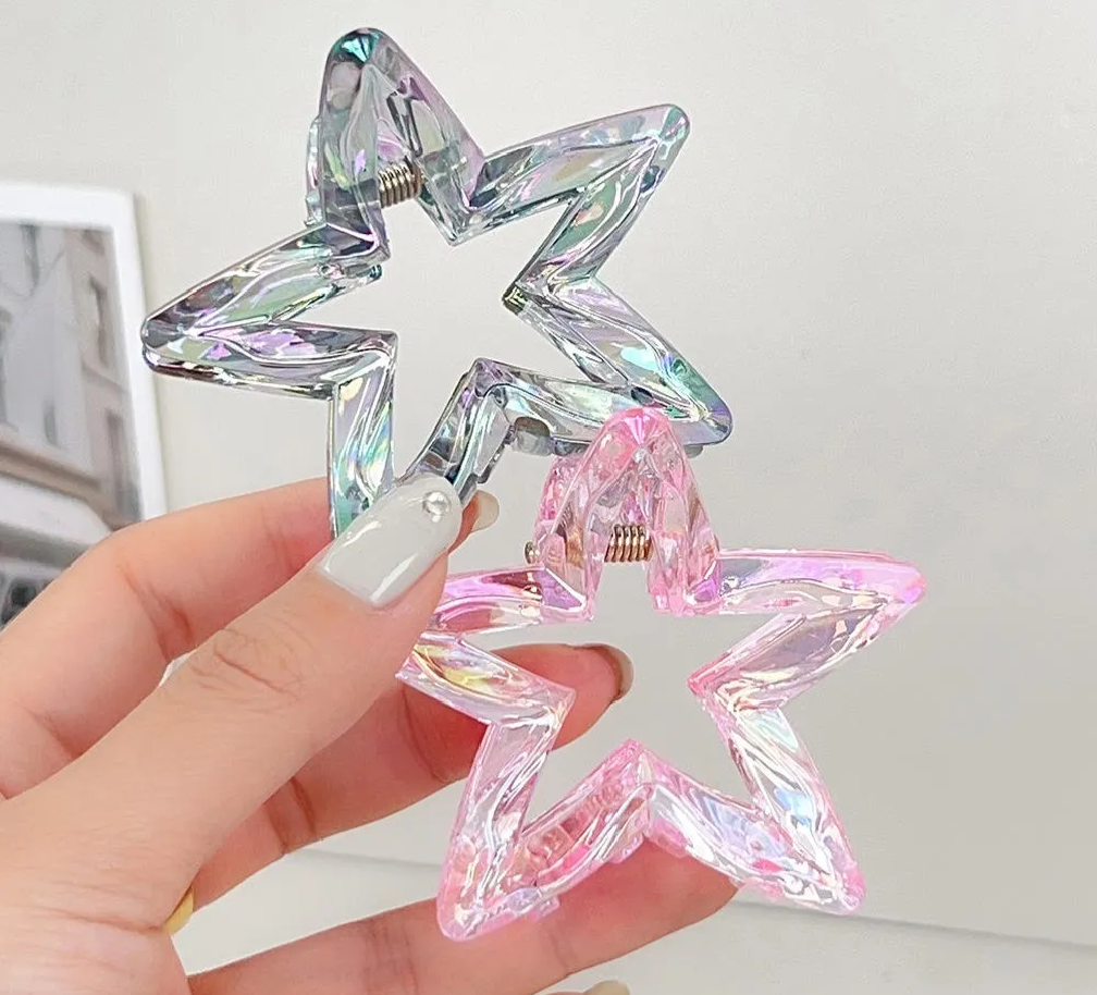 Pack of 4 PCs Star Shape Claw Clips – Transparent Shiny Strong Grip Hair Clips for Girls & Women