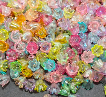 30 PCs Transparent Multicolor Tulip Beads – Colorful Flower Beads for Jewelry Making & DIY Crafts