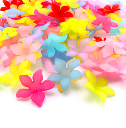 50 PCs Frosted Acrylic Flower Beads for Jewelry Making - Colorful Trumpet Lily Floral Cap Spacer Beads for DIY Bracelet & Earrings