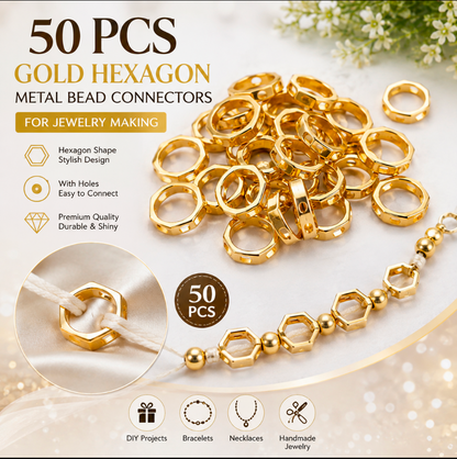 50 PCs Round Circle Frame Spacer Beads for Jewelry Making - Gold & Silver Plated Beads for Bracelet & Craft DIY