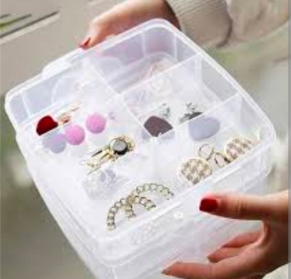 18 Grids 3 Layer Jewelry Organizer Box – Transparent Stackable Storage Box with Handle for Beads & Craft Supplies