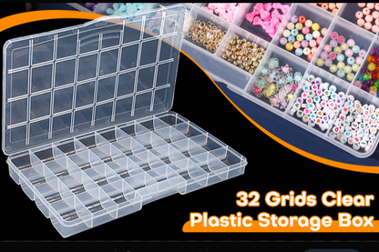 32 Grid Beads Organizer Storage Box | Transparent Plastic Jewelry Organizer Case for Seed Beads, Pearls, Rhinestones & DIY Craft Supplies