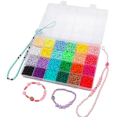 6mm Glass Beads Kit Box – 24 Colors for Jewelry Making & DIY Crafts