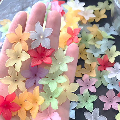 50 PCs Frosted Acrylic Flower Beads for Jewelry Making - Colorful Trumpet Lily Floral Cap Spacer Beads for DIY Bracelet & Earrings