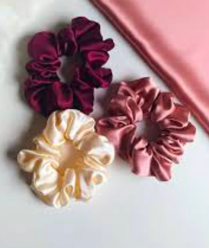 Pack of 3 PCs Premium Silk Scrunchies – Soft & Stretchy Hair Ties for Girls & Women