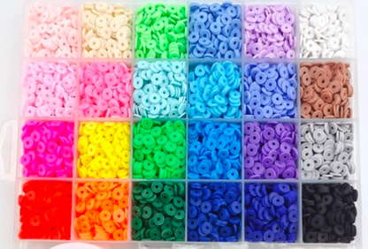 24 Colors Clay Beads Full Kit Box | 6mm Flat Round Heishi Beads for Jewelry Making