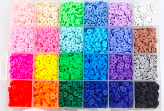 24 Colors Clay Beads Full Kit Box | 6mm Flat Round Heishi Beads for Jewelry Making