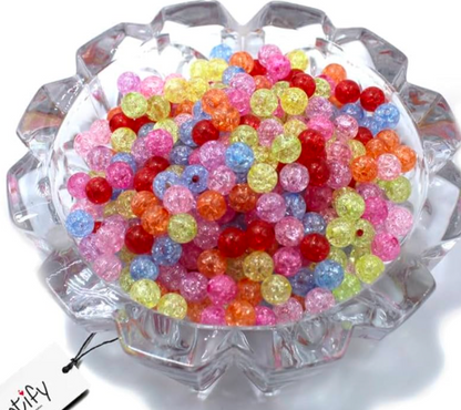 30 PCs Crackle Beads – Multicolor Round Beads for Jewelry Making & DIY Crafts