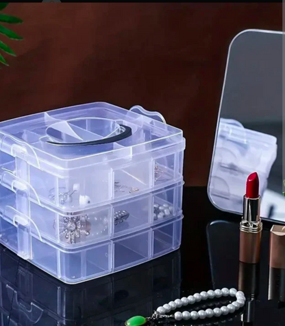18 Grids 3 Layer Jewelry Organizer Box – Transparent Stackable Storage Box with Handle for Beads & Craft Supplies
