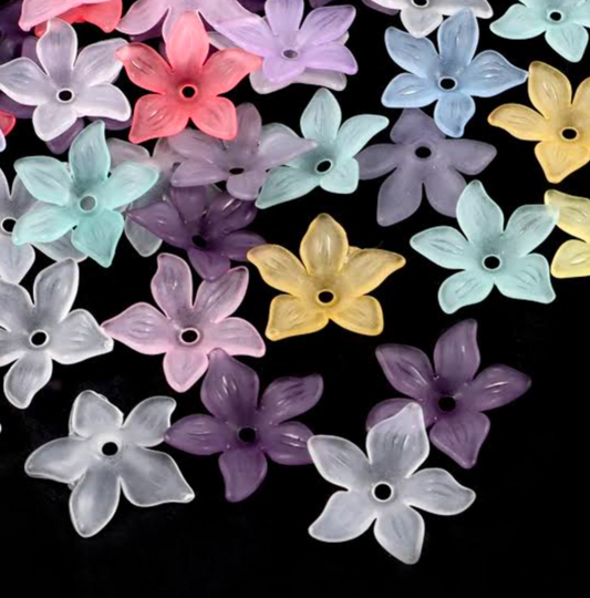 50 PCs Frosted Acrylic Flower Beads for Jewelry Making - Colorful Trumpet Lily Floral Cap Spacer Beads for DIY Bracelet & Earrings