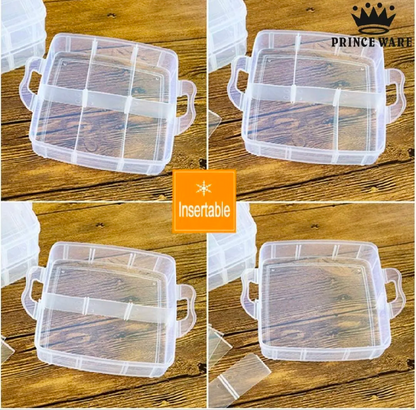 18 Grids 3 Layer Jewelry Organizer Box – Transparent Stackable Storage Box with Handle for Beads & Craft Supplies