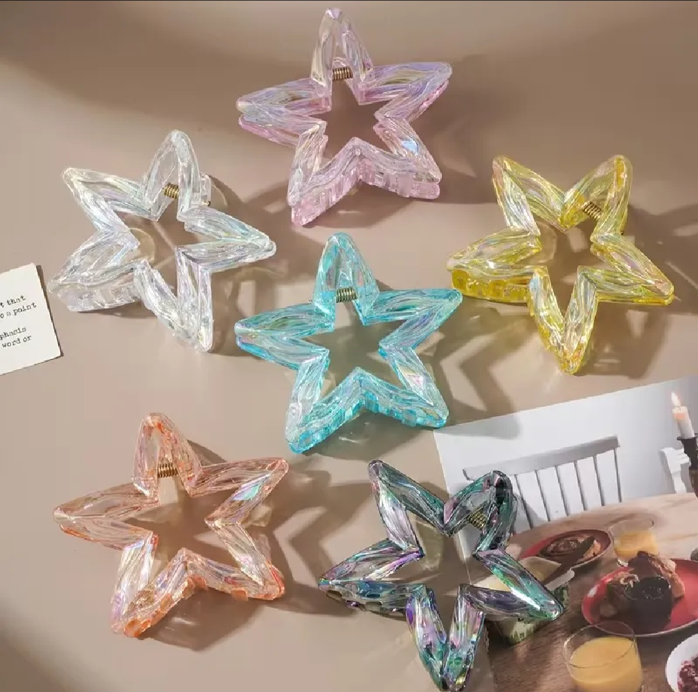 Pack of 4 PCs Star Shape Claw Clips – Transparent Shiny Strong Grip Hair Clips for Girls & Women