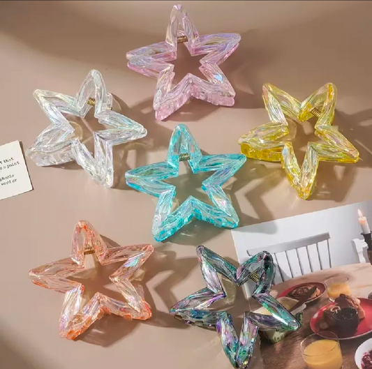 Pack of 4 PCs Star Shape Claw Clips – Transparent Shiny Strong Grip Hair Clips for Girls & Women