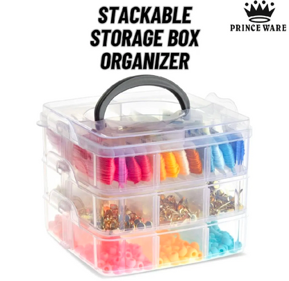 18 Grids 3 Layer Jewelry Organizer Box – Transparent Stackable Storage Box with Handle for Beads & Craft Supplies