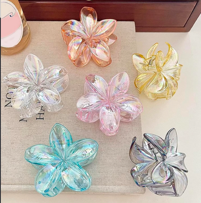 Pack of 6 PCs Small Size Flower Claw Clips – Transparent Shiny Strong Grip Hair Clips