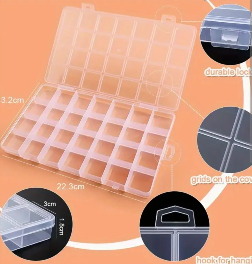 24 Grid Beads Organizer Storage Box | Transparent Plastic Jewelry Organizer Case with Adjustable Compartments for Beads, Rings & DIY Craft Supplies