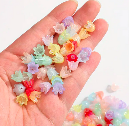 30 PCs Transparent Multicolor Tulip Beads – Colorful Flower Beads for Jewelry Making & DIY Crafts