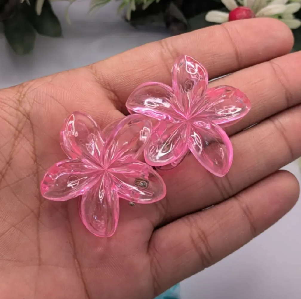 Pack of 6 PCs Small Size Flower Claw Clips – Transparent Shiny Strong Grip Hair Clips