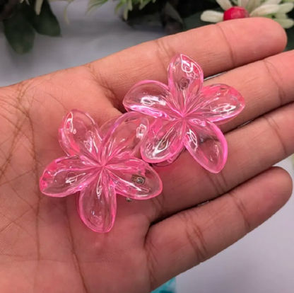 Pack of 6 PCs Small Size Flower Claw Clips – Transparent Shiny Strong Grip Hair Clips