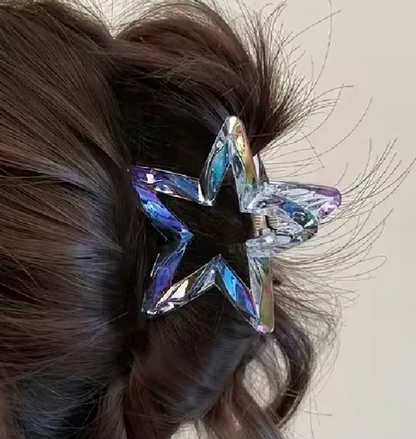 Pack of 4 PCs Star Shape Claw Clips – Transparent Shiny Strong Grip Hair Clips for Girls & Women