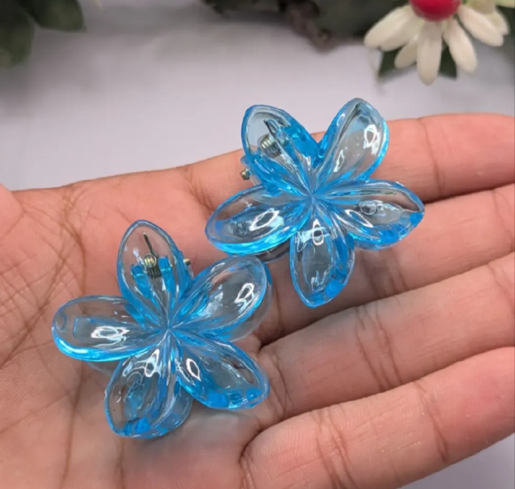Pack of 6 PCs Small Size Flower Claw Clips – Transparent Shiny Strong Grip Hair Clips