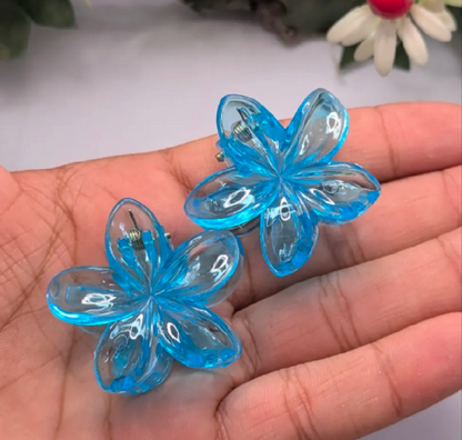 Pack of 6 PCs Small Size Flower Claw Clips – Transparent Shiny Strong Grip Hair Clips