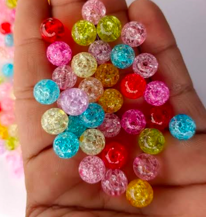 30 PCs Crackle Beads – Multicolor Round Beads for Jewelry Making & DIY Crafts