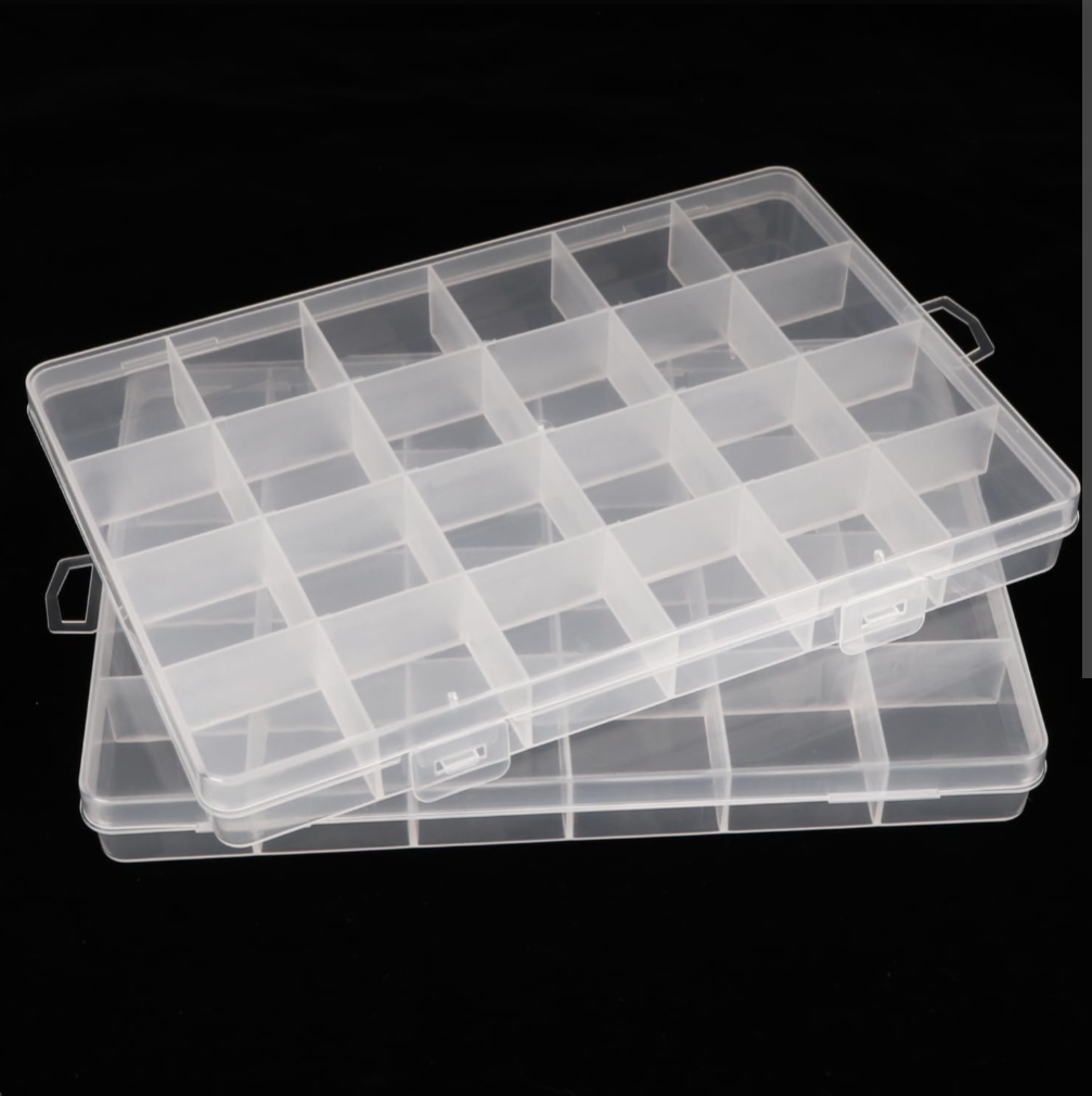 24 Grid Beads Organizer Storage Box | Transparent Plastic Jewelry Organizer Case with Adjustable Compartments for Beads, Rings & DIY Craft Supplies