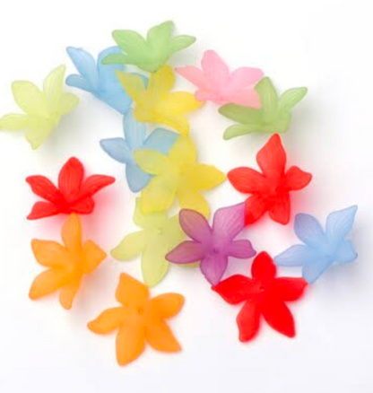 50 PCs Frosted Acrylic Flower Beads for Jewelry Making - Colorful Trumpet Lily Floral Cap Spacer Beads for DIY Bracelet & Earrings