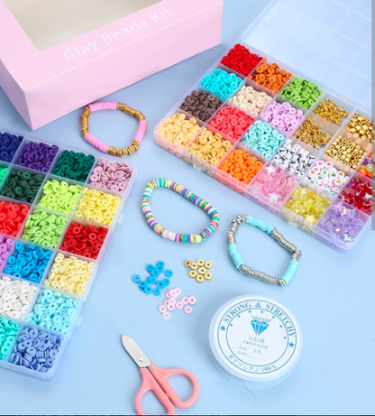 24 Colors Clay Beads Full Kit Box | 6mm Flat Round Heishi Beads for Jewelry Making