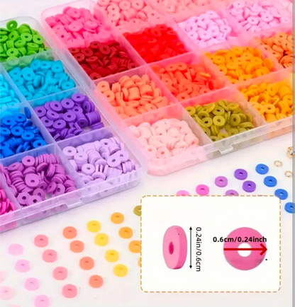 24 Colors Clay Beads Full Kit Box | 6mm Flat Round Heishi Beads for Jewelry Making