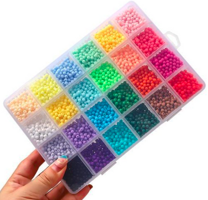 6mm Glass Beads Kit Box – 24 Colors for Jewelry Making & DIY Crafts