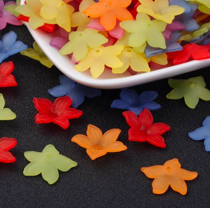 50 PCs Frosted Acrylic Flower Beads for Jewelry Making - Colorful Trumpet Lily Floral Cap Spacer Beads for DIY Bracelet & Earrings