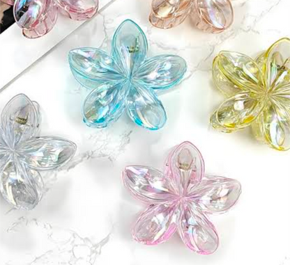 Pack of 6 PCs Small Size Flower Claw Clips – Transparent Shiny Strong Grip Hair Clips
