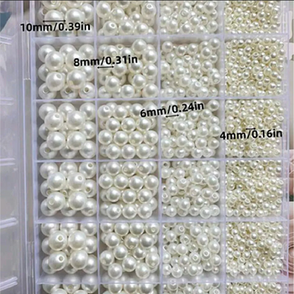 1000pcs  + Pearl Beads Kit Box – 4 Sizes, 24 Grids for Jewelry Making & DIY Crafts
