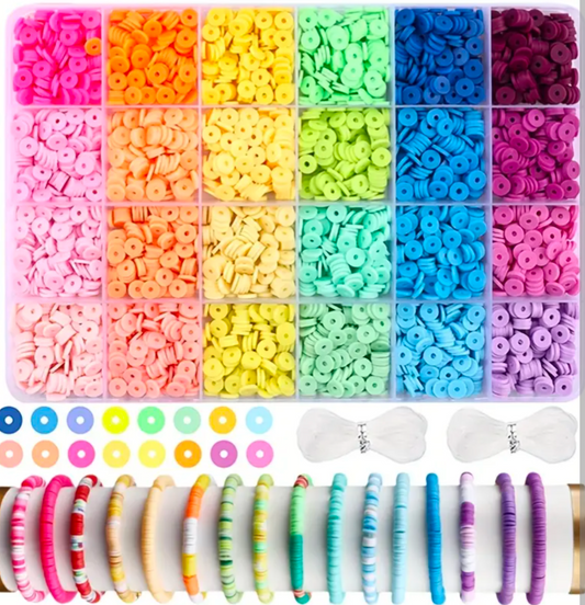 24 Colors Clay Beads Full Kit Box | 6mm Flat Round Heishi Beads for Jewelry Making