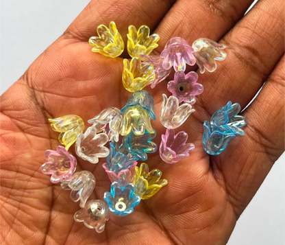 30 PCs Transparent Multicolor Tulip Beads – Colorful Flower Beads for Jewelry Making & DIY Crafts
