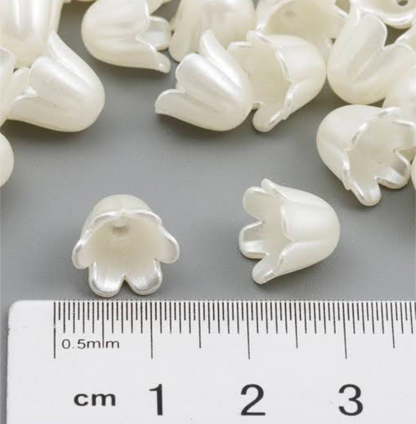 30 PCs Pearl Tulip Beads – White Flower Beads for Jewelry Making & DIY Crafts