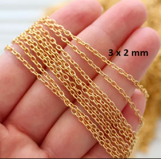 150cm Golden Cable Chain 3×2mm – Jewelry Making Chain for Necklace, Bracelet & DIY Crafts