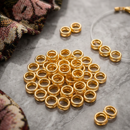 50 PCs Round Circle Frame Spacer Beads for Jewelry Making - Gold & Silver Plated Beads for Bracelet & Craft DIY
