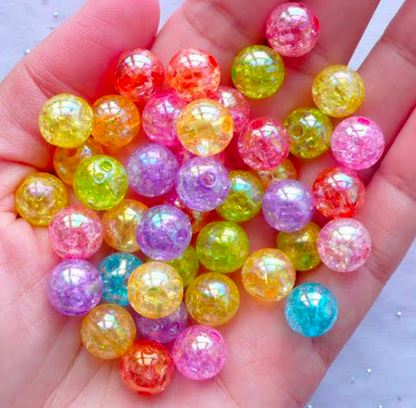 30 PCs Crackle Beads – Multicolor Round Beads for Jewelry Making & DIY Crafts