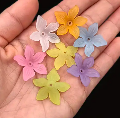 50 PCs Frosted Acrylic Flower Beads for Jewelry Making - Colorful Trumpet Lily Floral Cap Spacer Beads for DIY Bracelet & Earrings