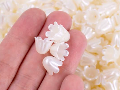 30 PCs Pearl Tulip Beads – White Flower Beads for Jewelry Making & DIY Crafts