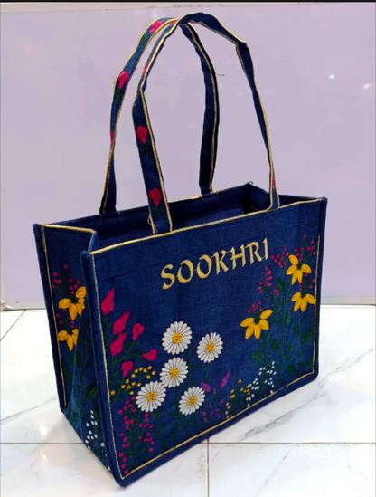 Sookhri Embroidered Jute Tote Bag for Women – Traditional Handmade Shoulder Bag